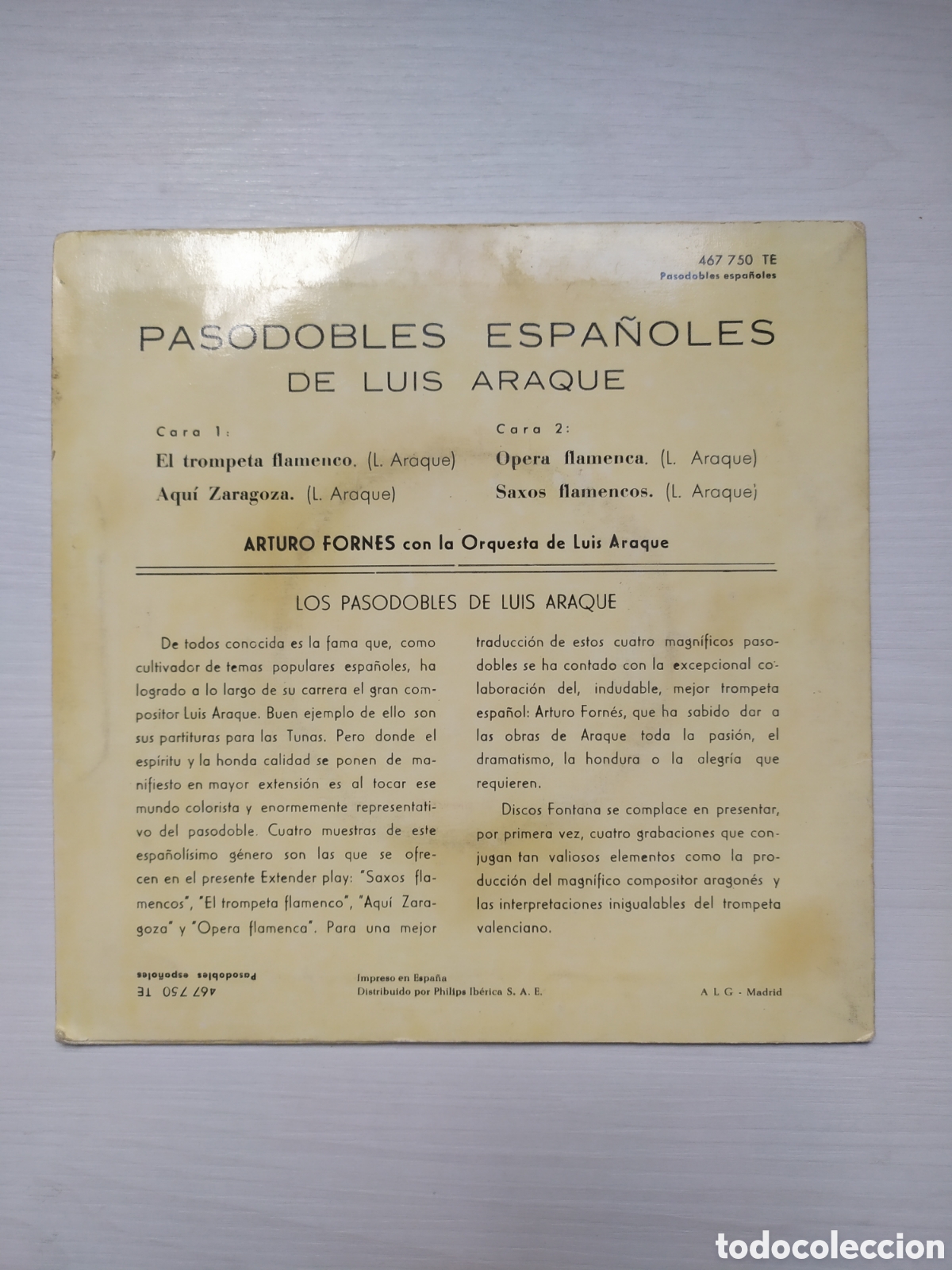 Discos de vinilo: Ep Pasodobles espa&ntilde;oles de Luis Araque - Foto 2