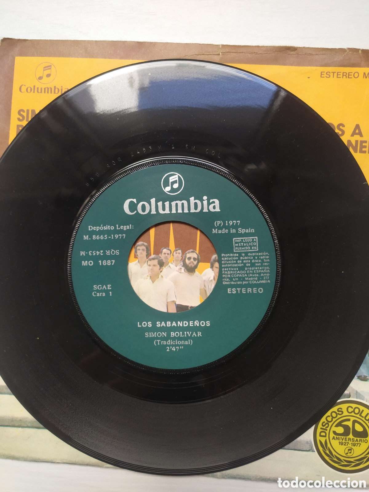 Discos de vinilo: Single Los Sabande&ntilde;os. Simon Bol&iacute;var / Adi&oacute;s a la llanera - Foto 3