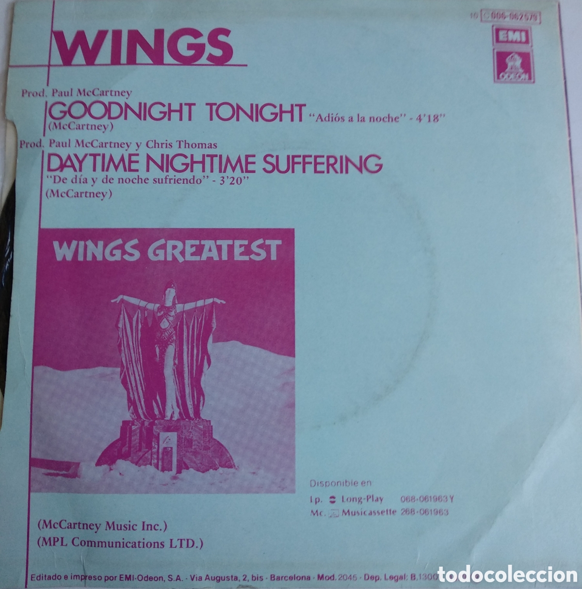 Discos de vinilo: *WINGS, ADIOS A LA NOCHE, SPAIN, ODEON, 1979..LGS.9 - Foto 2