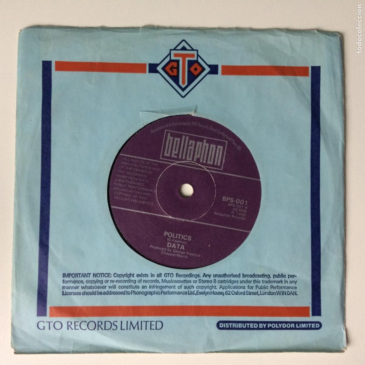 Discos de vinilo: Data &ndash; Fallout / Politics , UK 1980 Bellaphon - Foto 1
