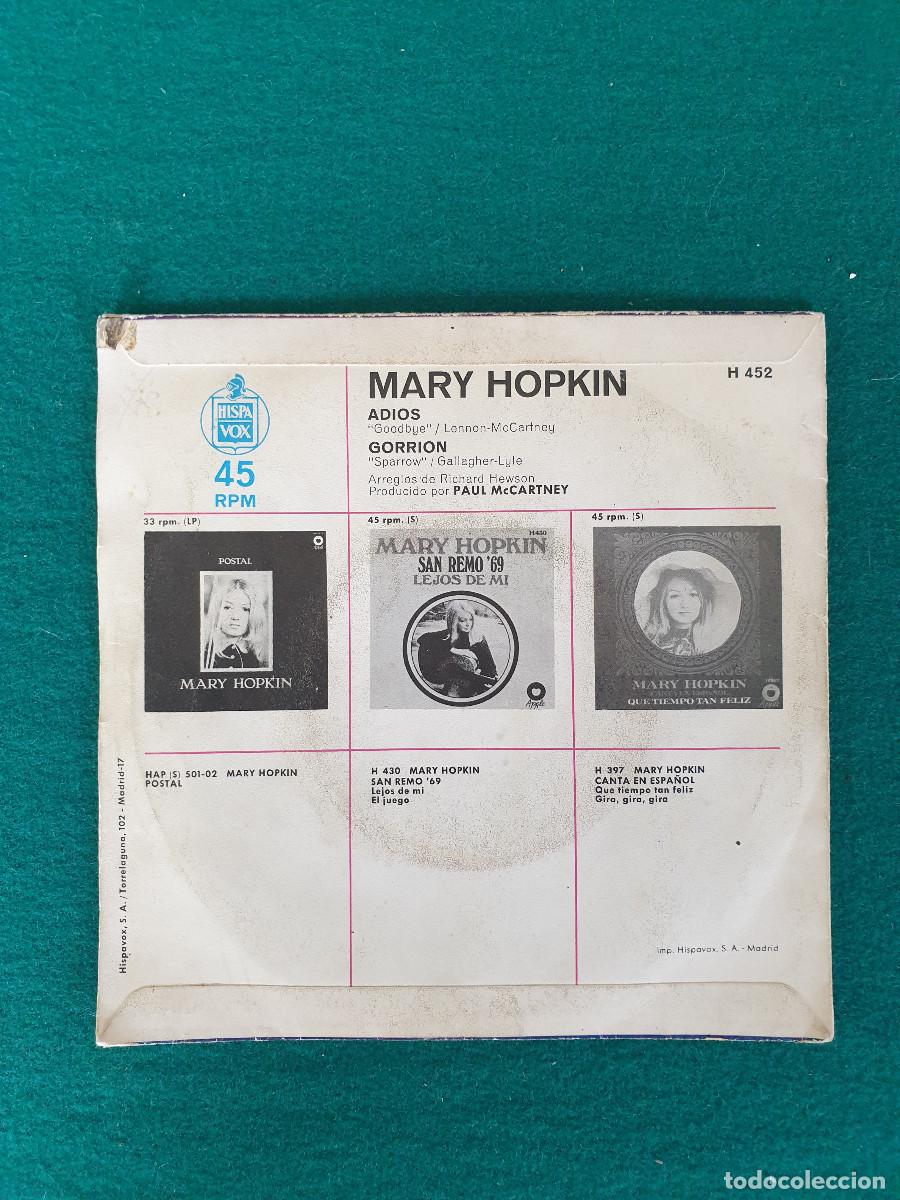 Discos de vinilo: Mary Hopkin &ndash; Adios / Gorrion - Foto 2