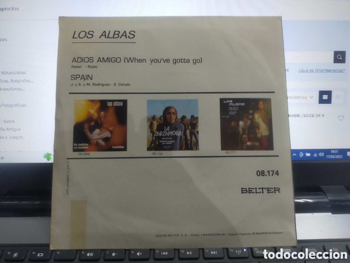 Discos de vinilo: Los albas single adi&oacute;s amigo 1972 - Foto 2