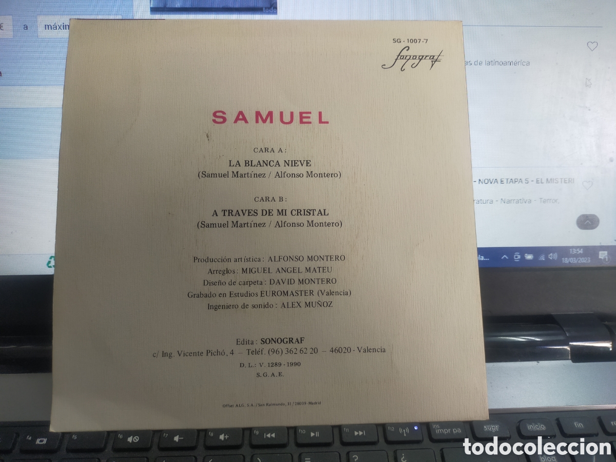 Discos de vinilo: Samuel single la blanca nieve 1990 - Foto 2