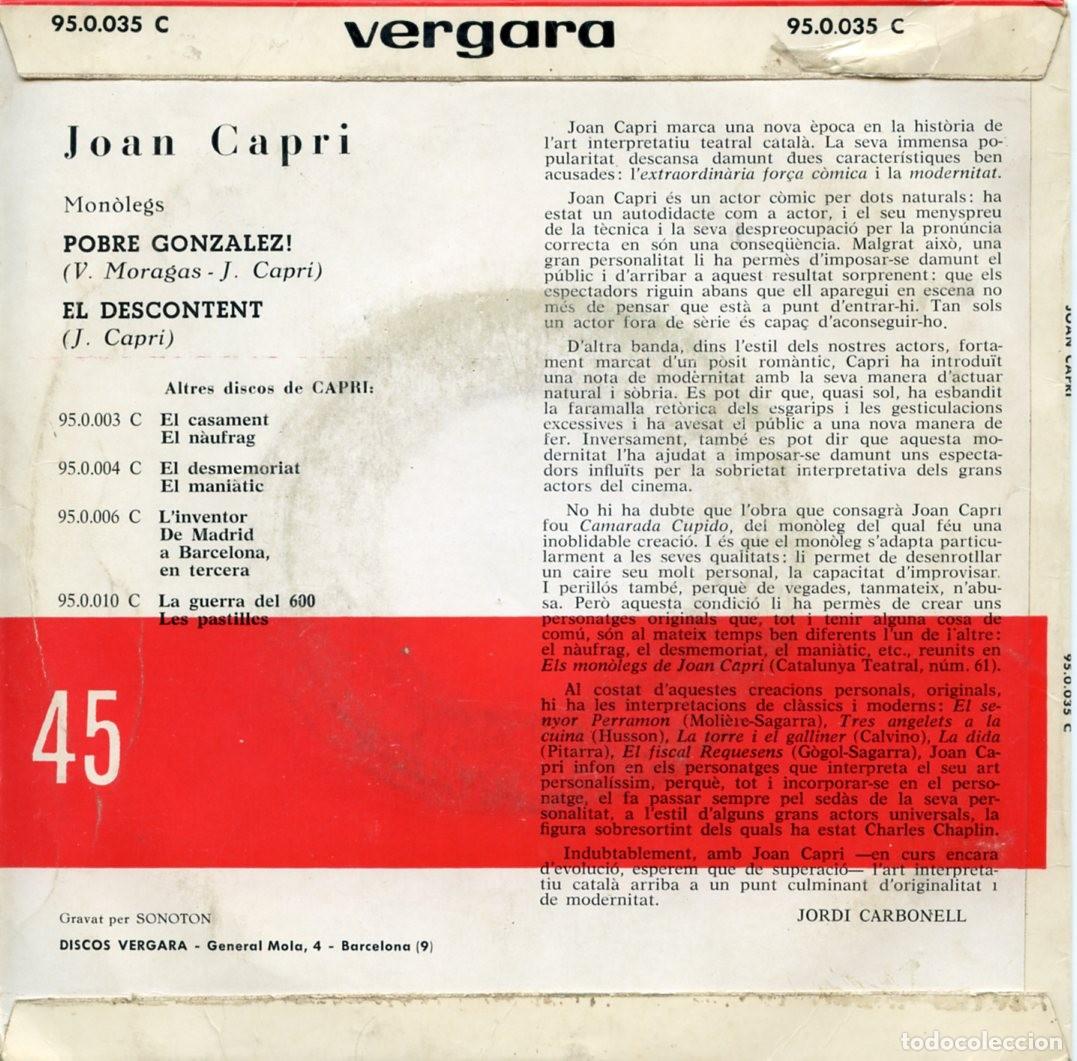 Discos de vinilo: JOAN CARPRI. El descontent / Pobre Gonz&aacute;lez! - Foto 2