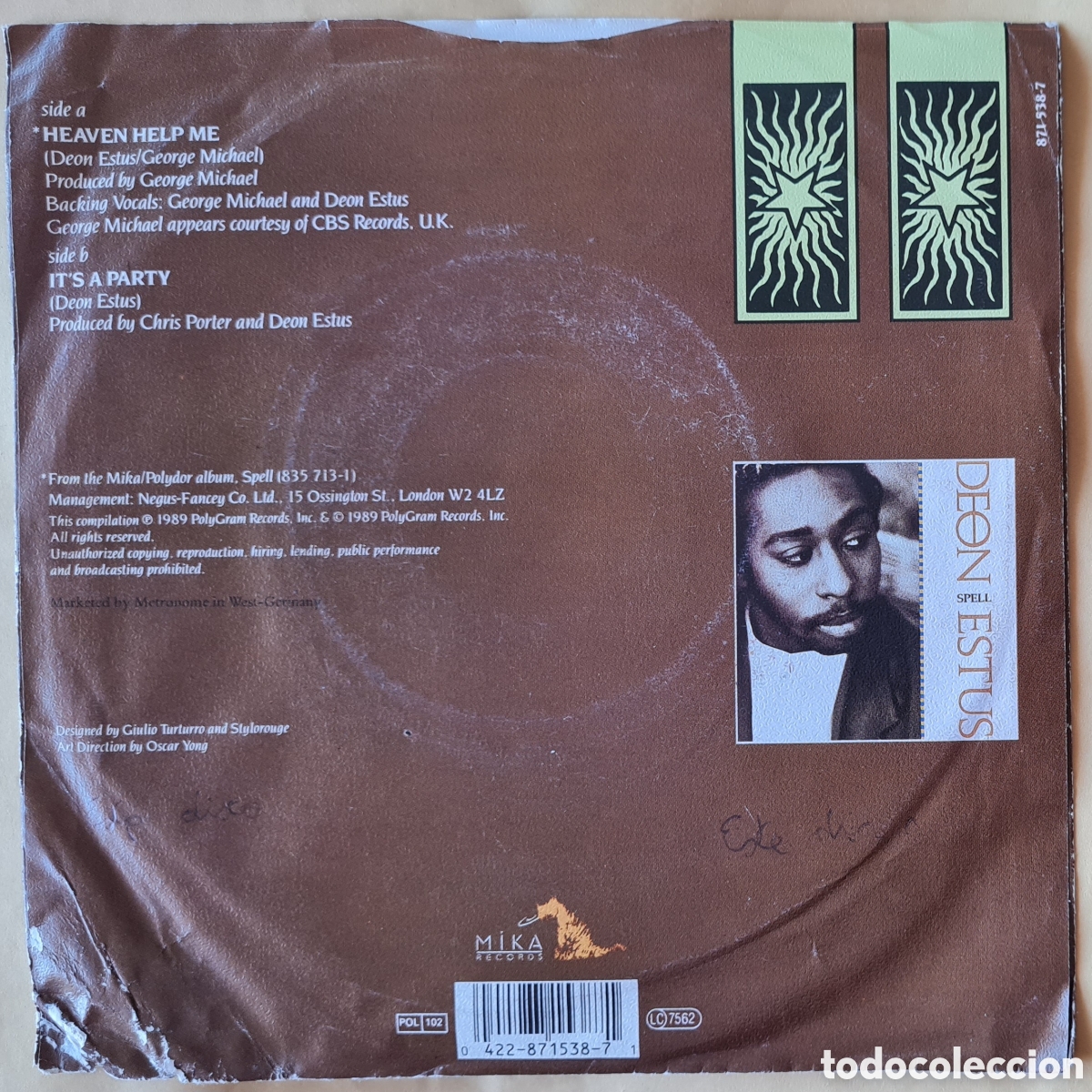 Discos de vinilo: SINGLE - DEON ESTUS - HEAVEN HELP ME - 1989 - Foto 2