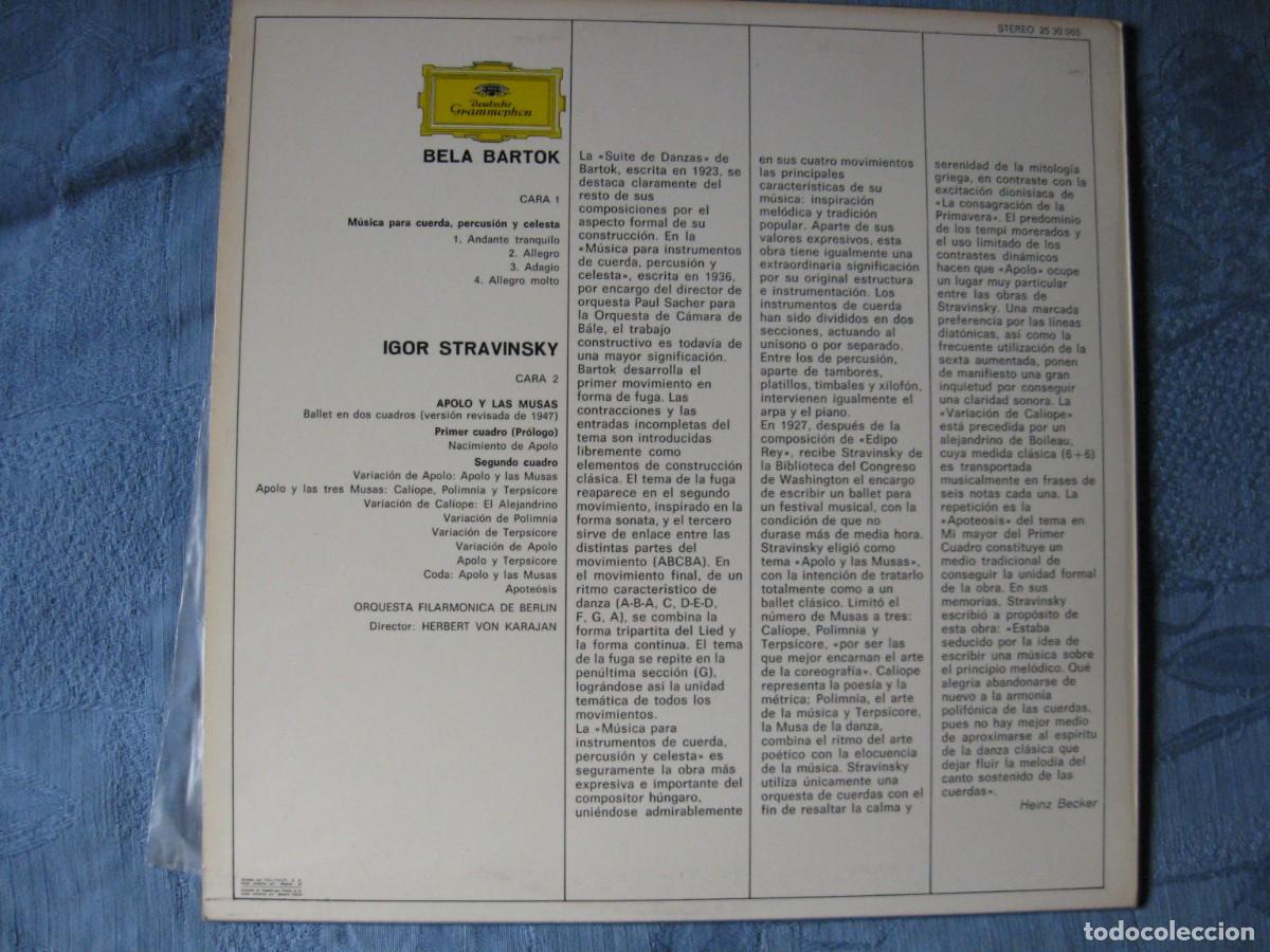Discos de vinilo: BELA BARTOK Y STRAWINSKY, LP VINILO, PERCUSIO Y CELESTA, APOLO Y LAS MUSAS. - Foto 2