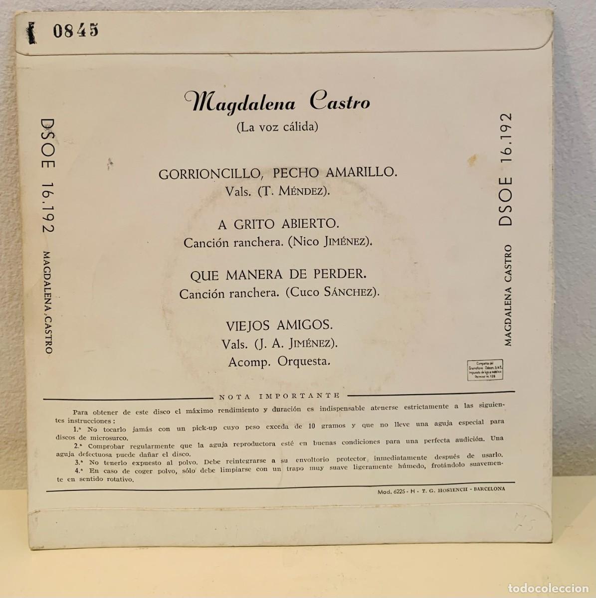 Discos de vinilo: MAGDALENA CASTRO EP VOZ CALIDA - Foto 2