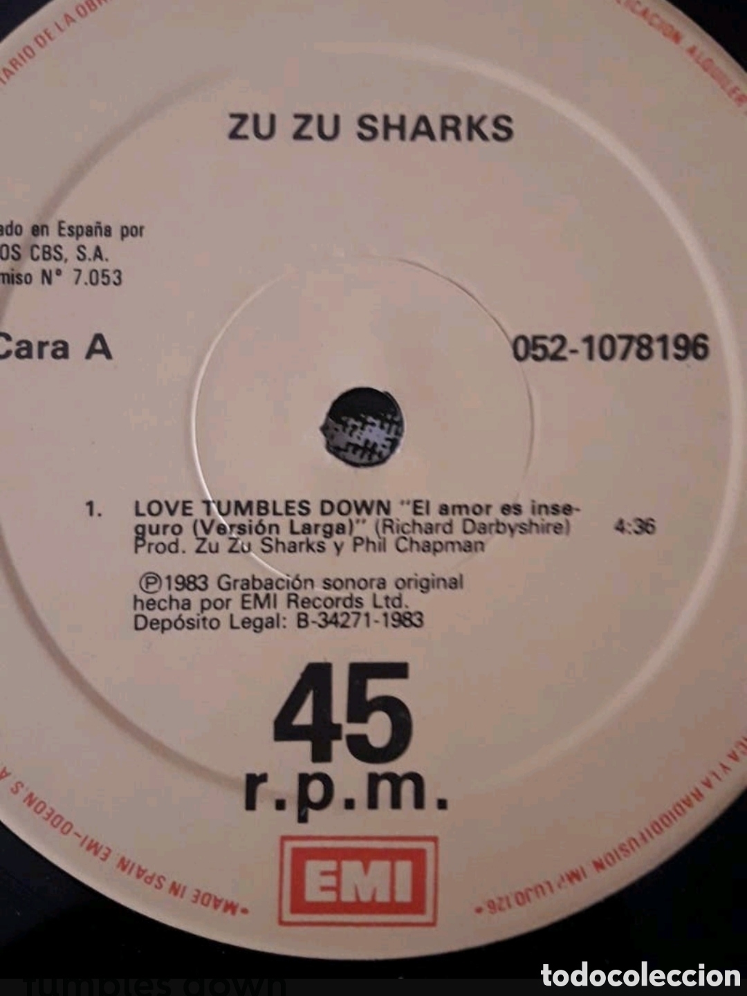 Discos de vinilo: Maxi single Zu Zu Sharks. Love tumbles down (Extended version) - Foto 3