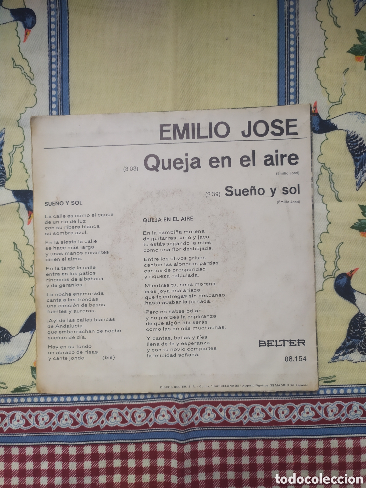 Discos de vinilo: Single Emilio Jos&eacute;. Queja en el aire / Sue&ntilde;o y sol - Foto 2