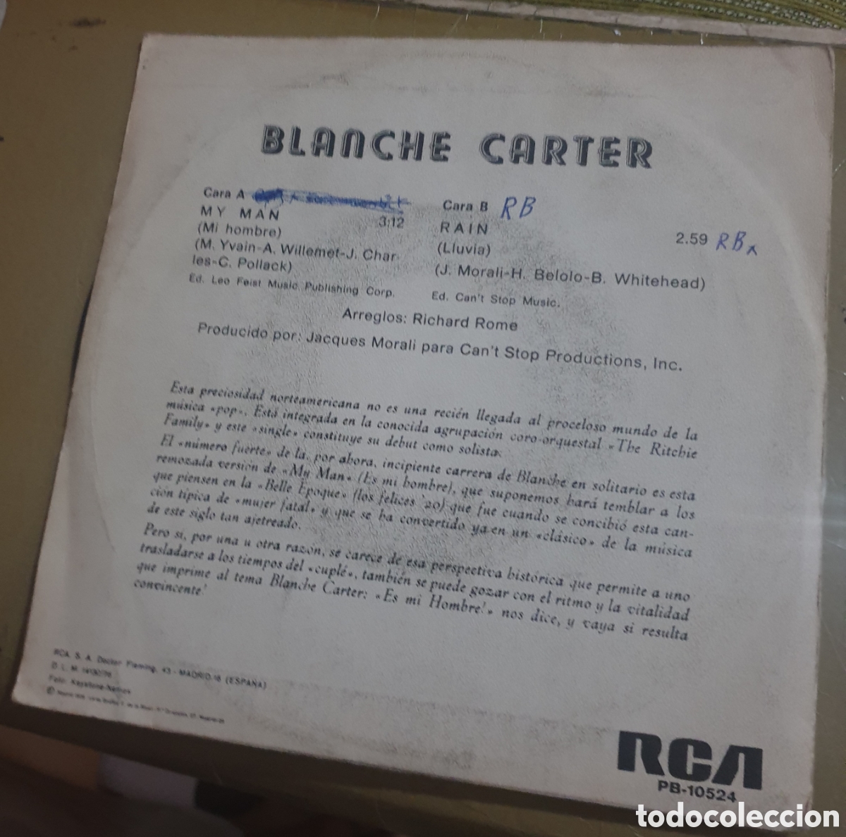 Discos de vinilo: Blanche Carter - my man - Foto 2