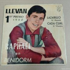 Discos de vinilo: RAPHAEL EN BENIDORM 1ER PREMIO - LLEVAN + 3 - EP VINILO. Lote 401374764