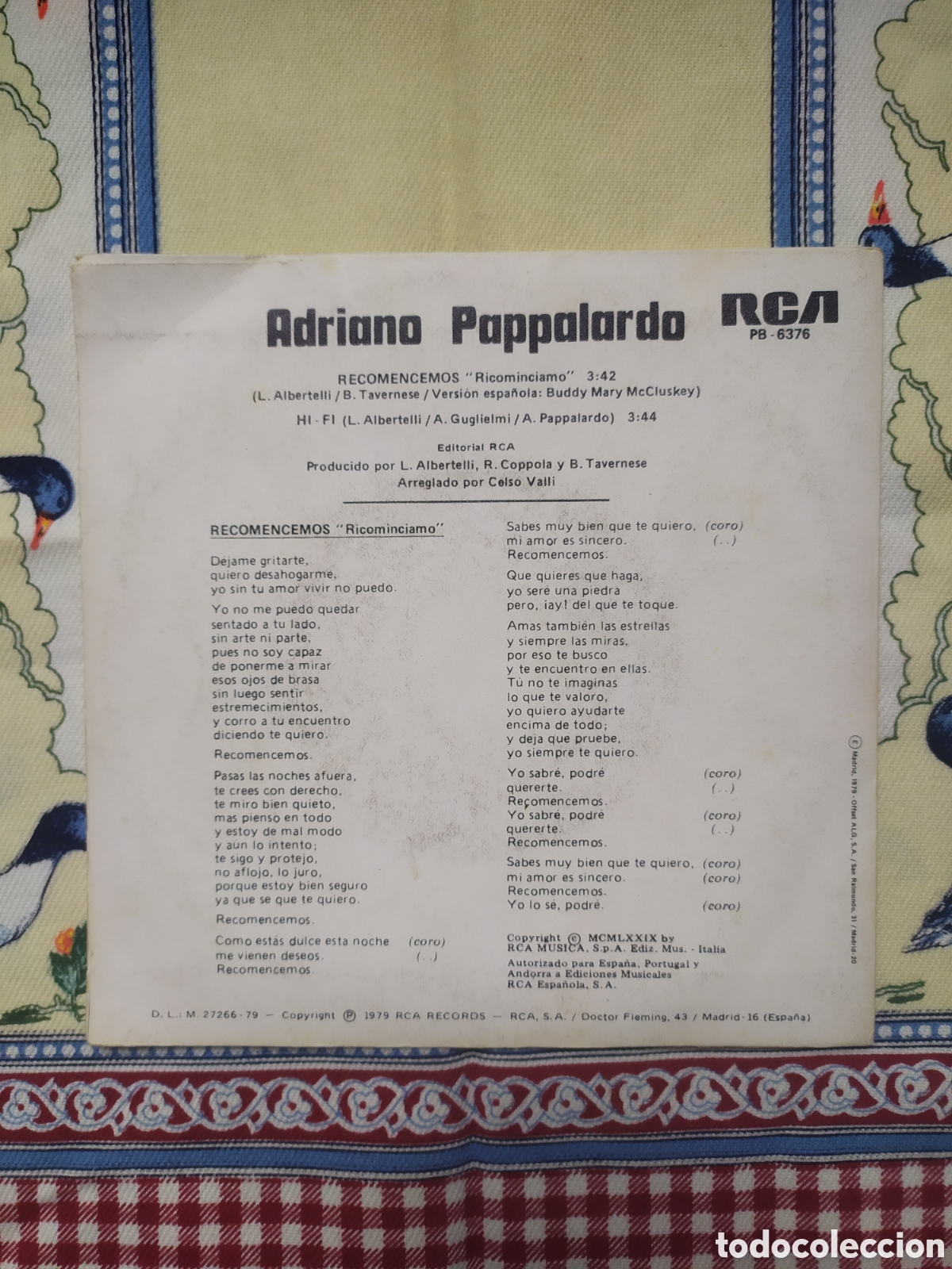 Discos de vinilo: Single Adriano Pappalardo. Recomencemos / Hi-Fi - Foto 2