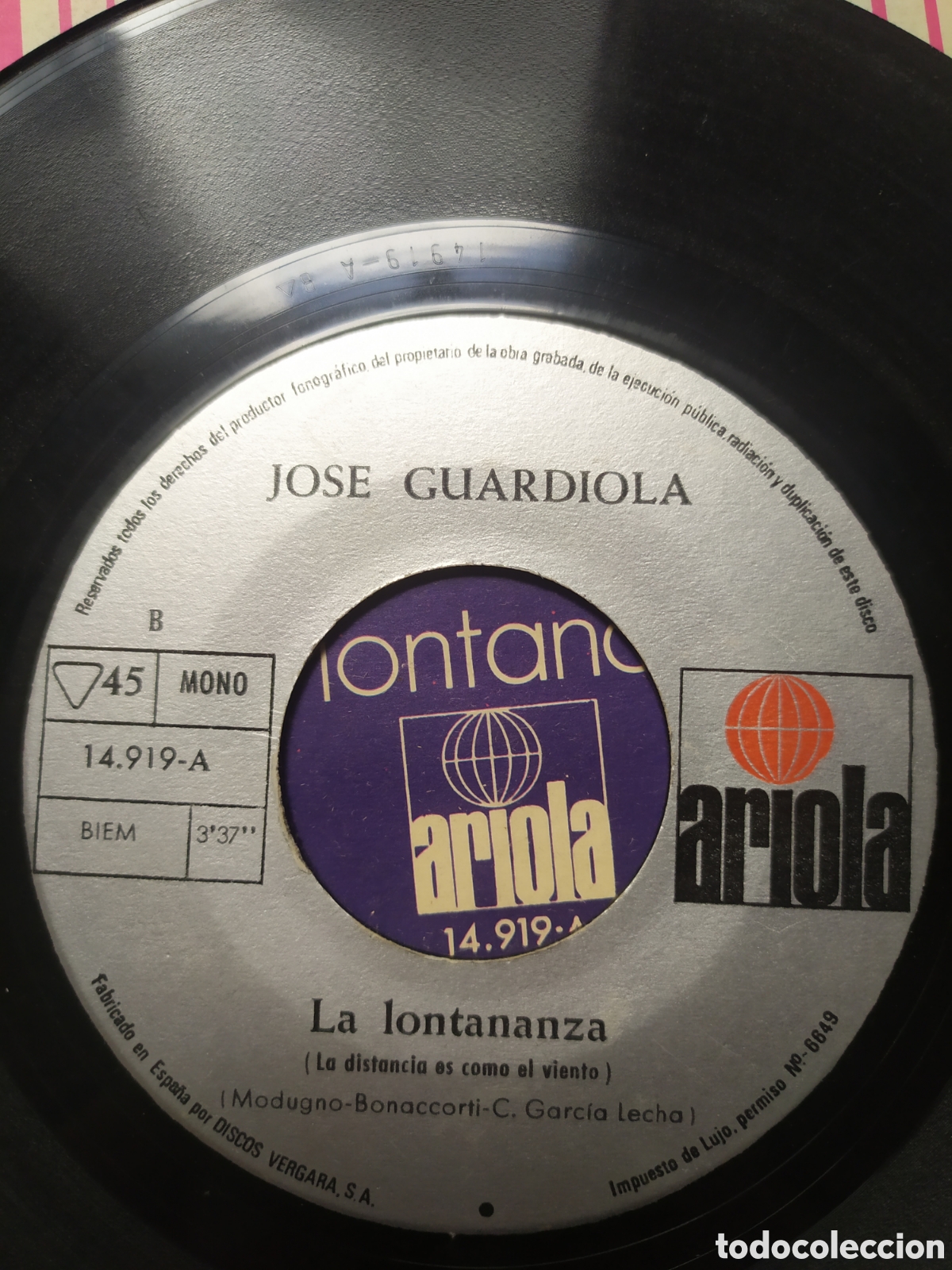 Discos de vinilo: Single Jos&eacute; Guardiola. Estrella errante / La lontananza - Foto 4