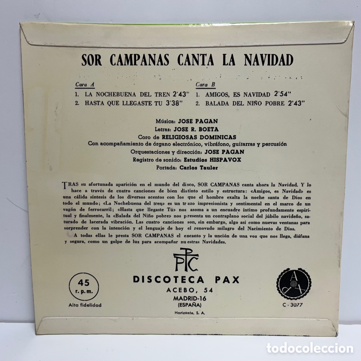 Discos de vinilo: Sor Campanas - Canta La Navidad (7&rdquo;, EP) - Foto 2