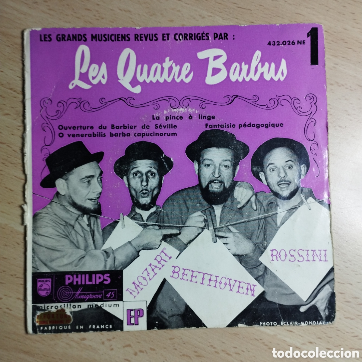 Disques de vinyle: EP 7&rdquo; Les Quatre Barbus .France. La pince a linge + 3 .