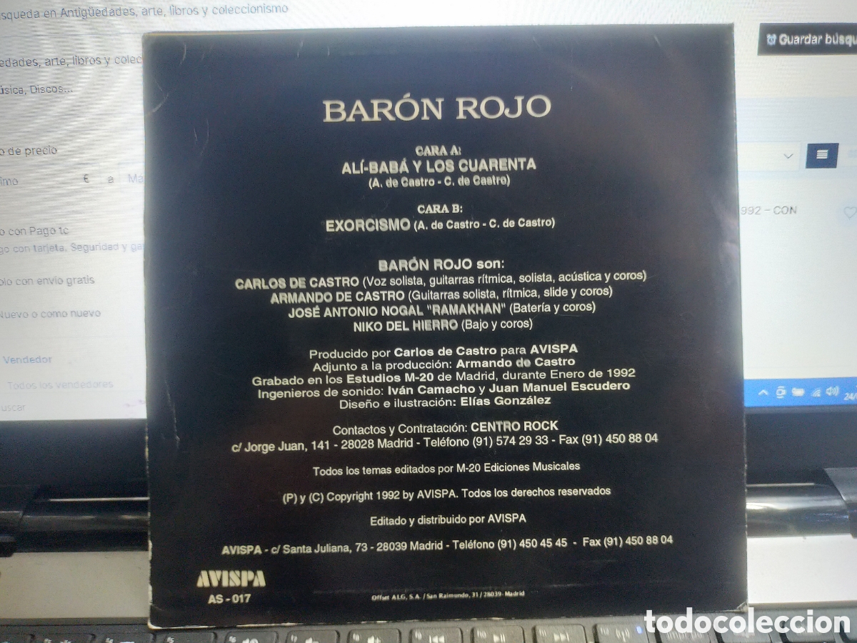 Discos de vinilo: Bar&oacute;n Rojo single ali-baba y los cuarenta 1992 - Foto 2