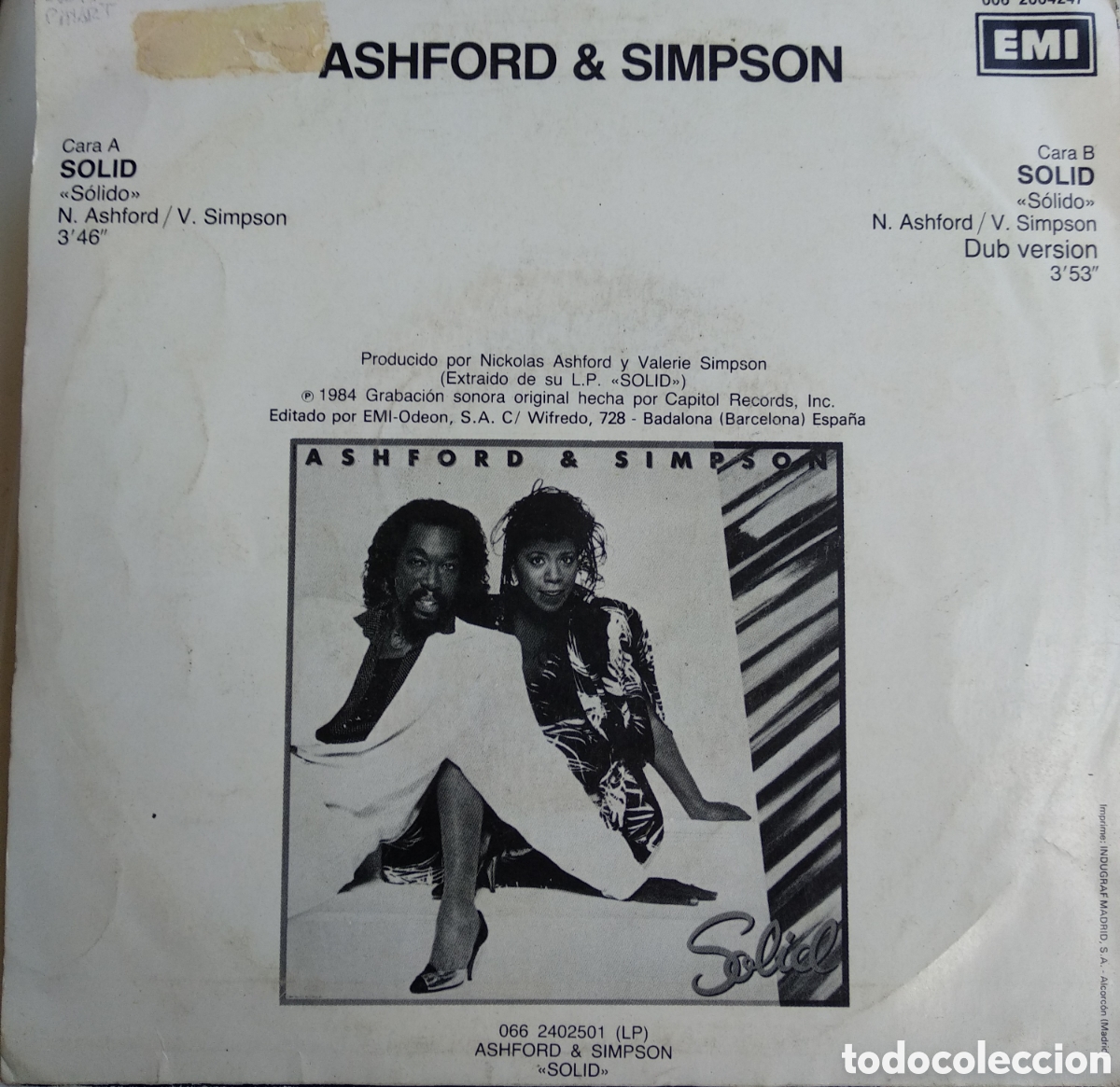Discos de vinilo: *.ASHFORD & SIMPSON, SOLID, SPAIN, CAPITOL, 1985, LCS.1 - Foto 2