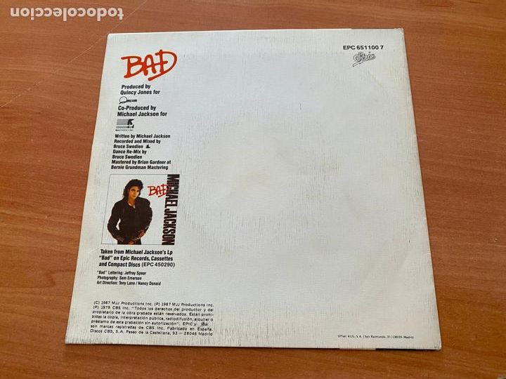 Discos de vinilo: MICHAEL JACKSON (BAD) SINGLE ESPA&Ntilde;A 1987 (EPI15) - Foto 3