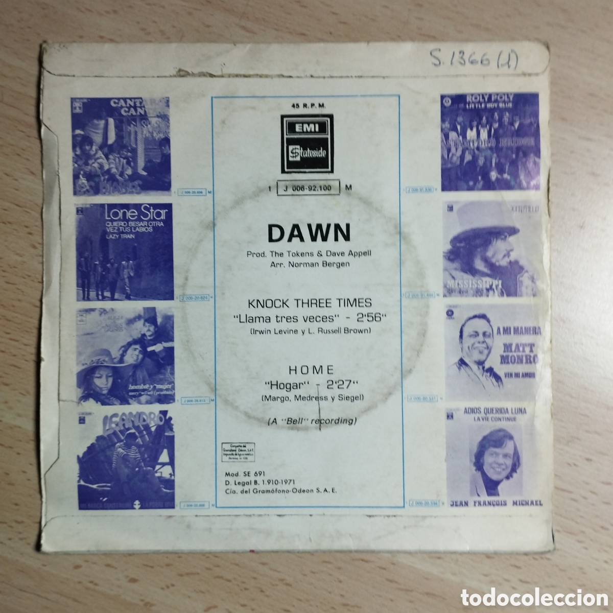 Discos de vinilo: Single 7&rdquo; Dawn 1971 Knock three times + home. - Foto 2