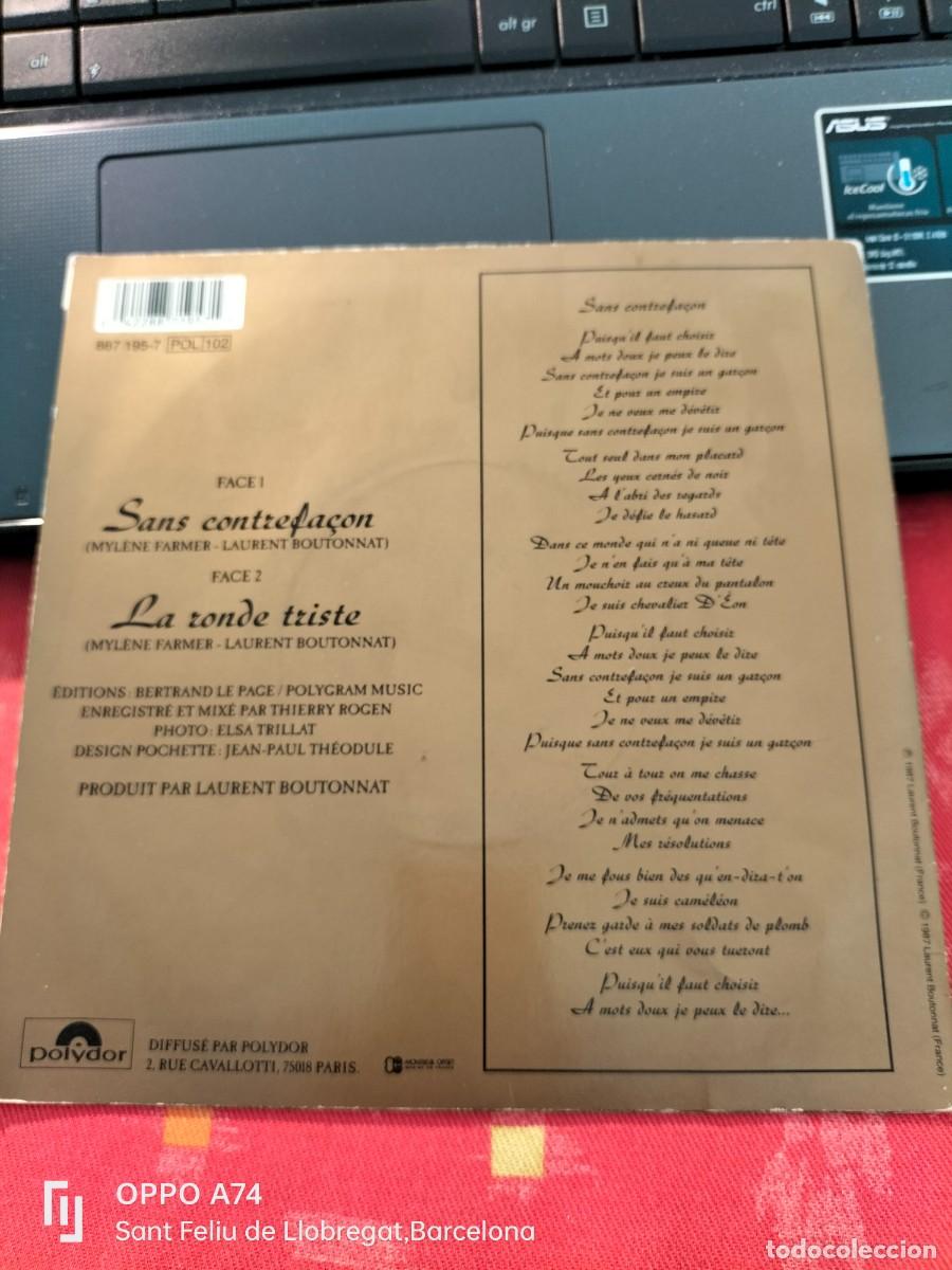 Discos de vinilo: RAR SINGLE 7&rdquo;. MYLENE FARMER. SANS CONTREFA&Ccedil;ON - Foto 2