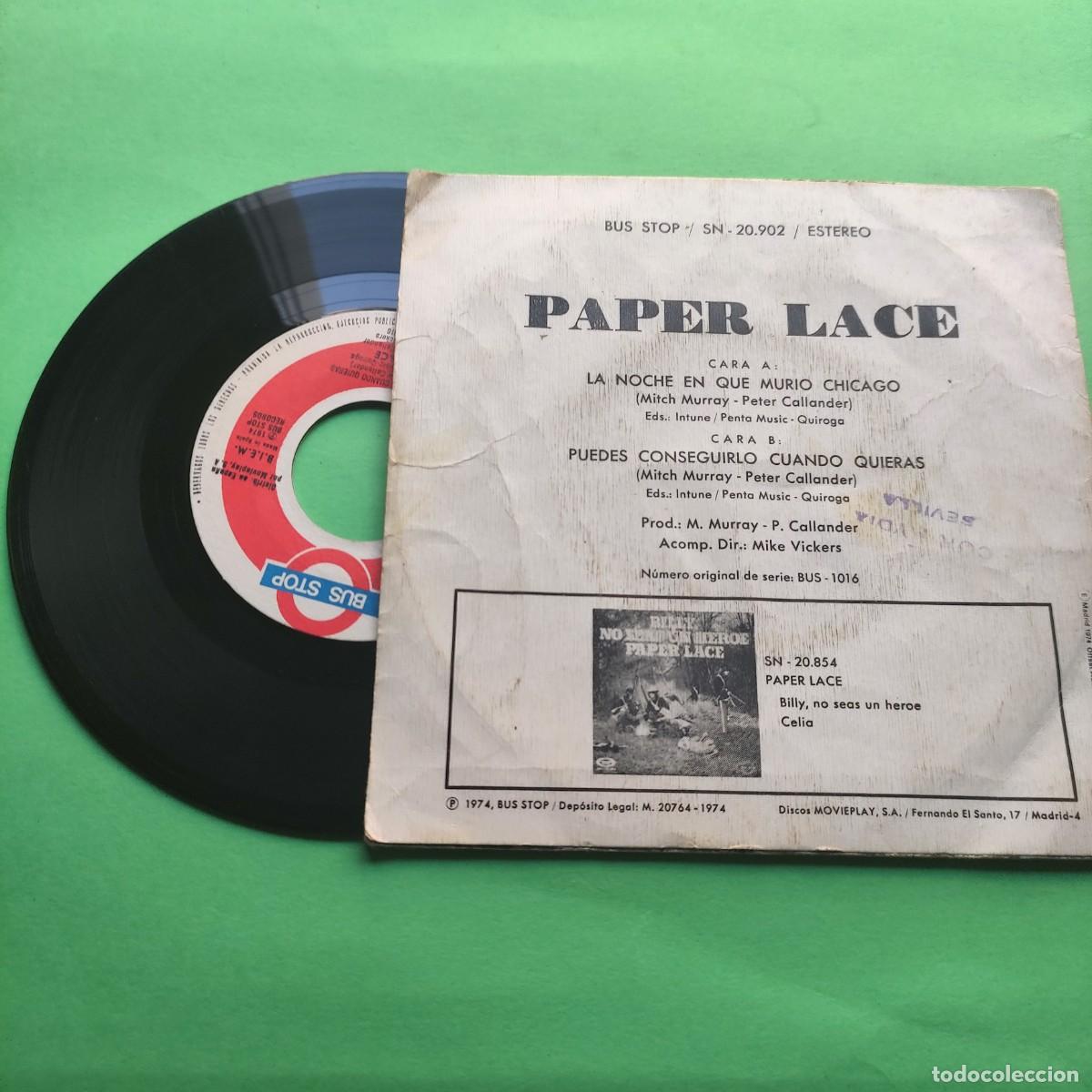 Discos de vinilo: SINGLE **PAPER LACE ** LA NOCHE QUE MURI&Oacute; CHICAGO ** - Foto 2