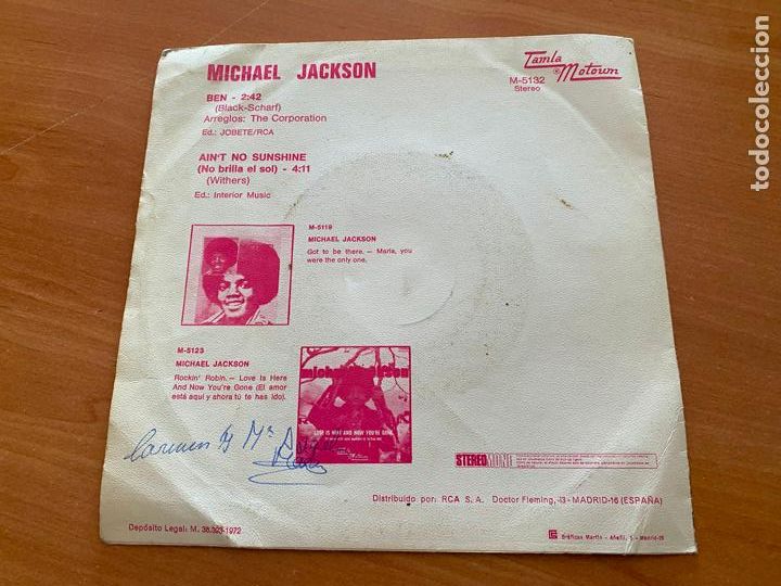 Discos de vinilo: MICHAEL JACKSON (BEN) SINGLE ESPA&Ntilde;A 1972 (EPI15) - Foto 2
