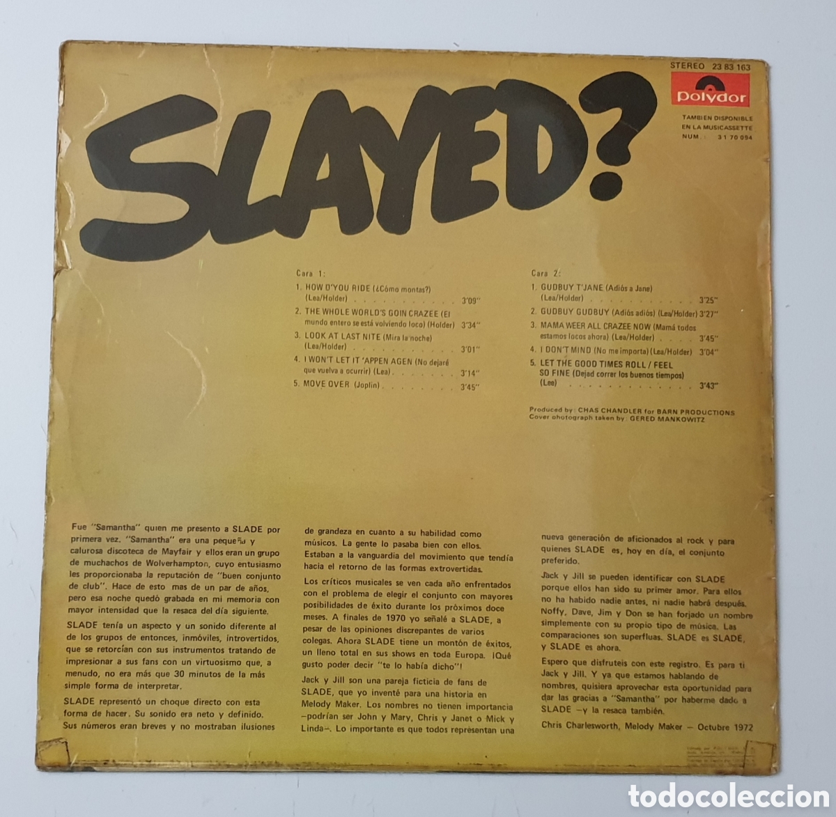 Discos de vinilo: LP SLADE - Slayed? (Espa&ntilde;a - Polydor - 1972) Primera edicion - Foto 3