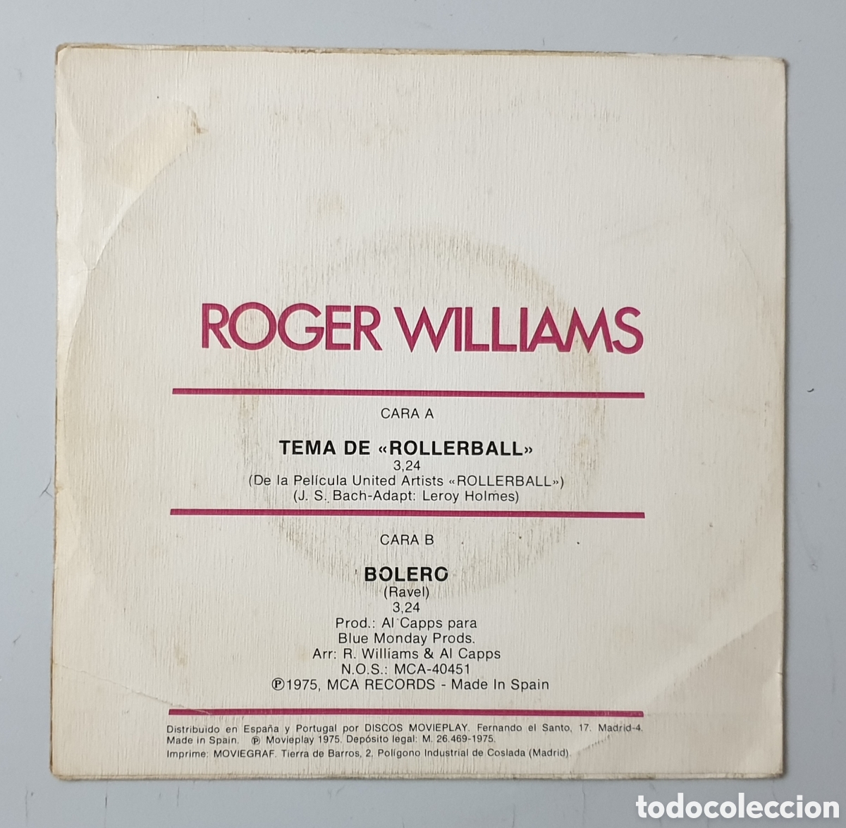 Discos de vinilo: ROGER WILLIAMS - Rollerball BSO (Espa&ntilde;a - MCA - 1975) - Foto 3
