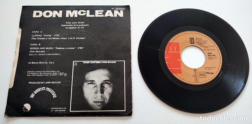 Discos de vinilo: VINILO SINGLE DE DON McLEAN. LLORAS. 1980. - Foto 2