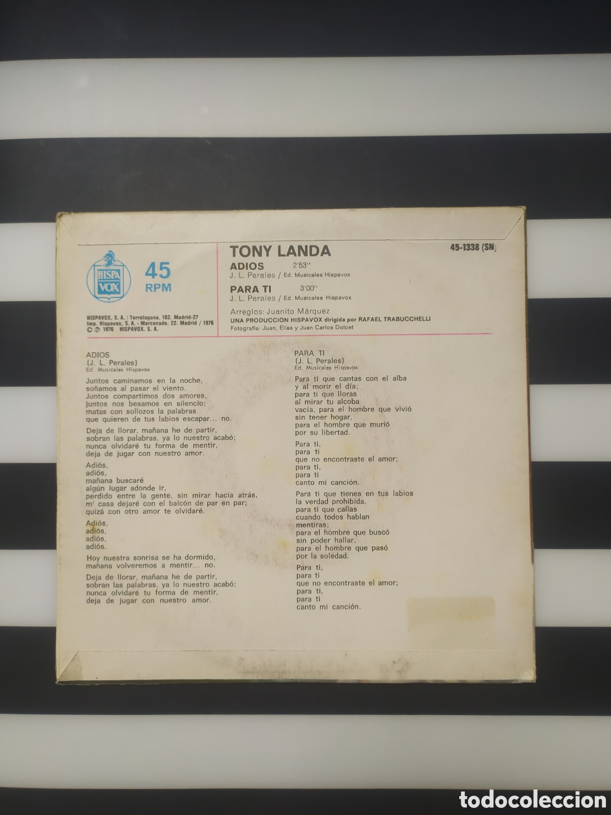 Discos de vinilo: Single Tony Landa. Adi&oacute;s / Para ti - Foto 2
