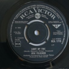Discos de vinilo: JOSÉ FELICIANO, LIGHT MY FIRE, RCA VICTOR – RCA 1715, UK. Lote 403344699