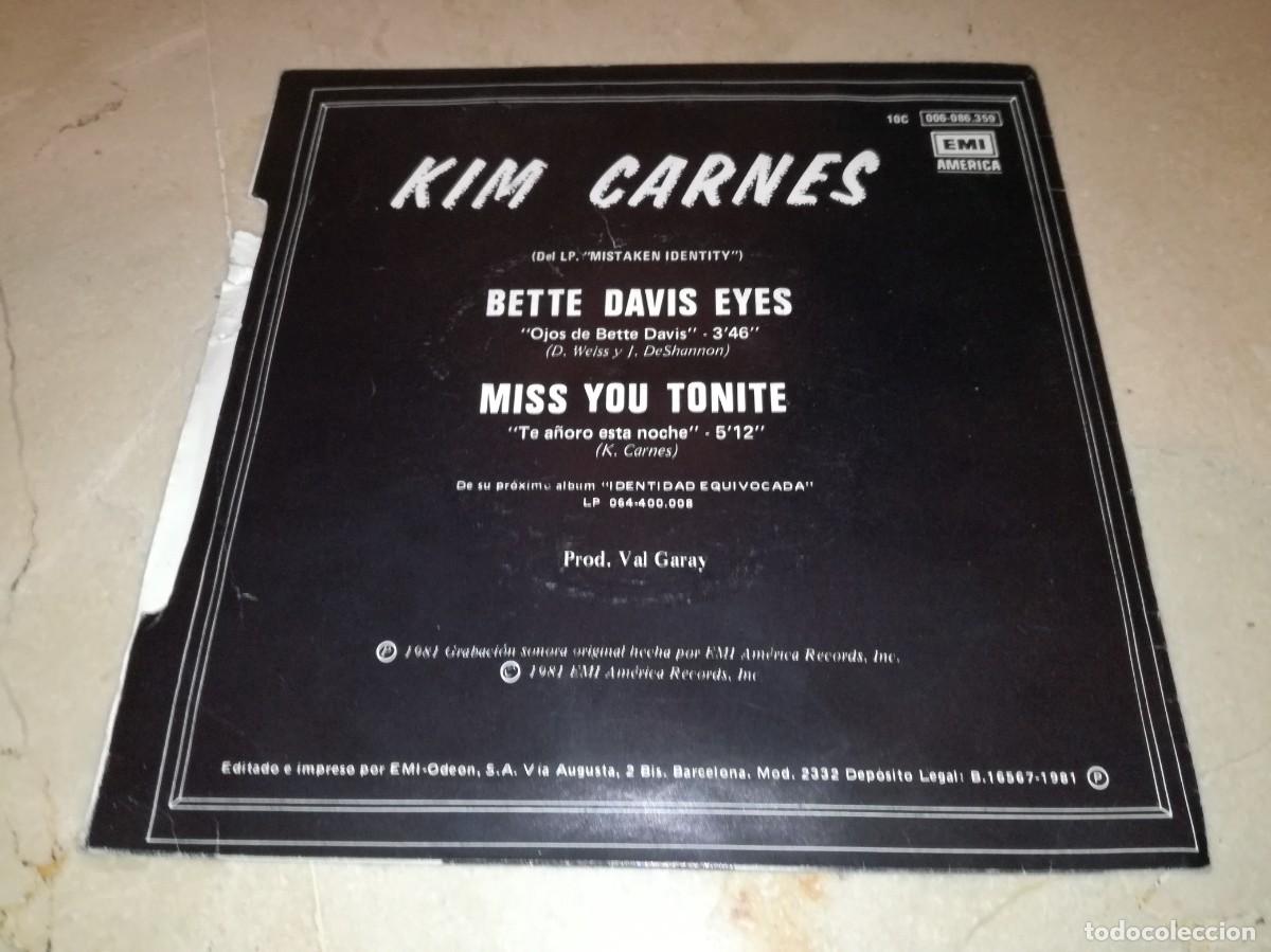 Discos de vinilo: KIM CARNES-OJOS DE BETTE DAVIS - Foto 2