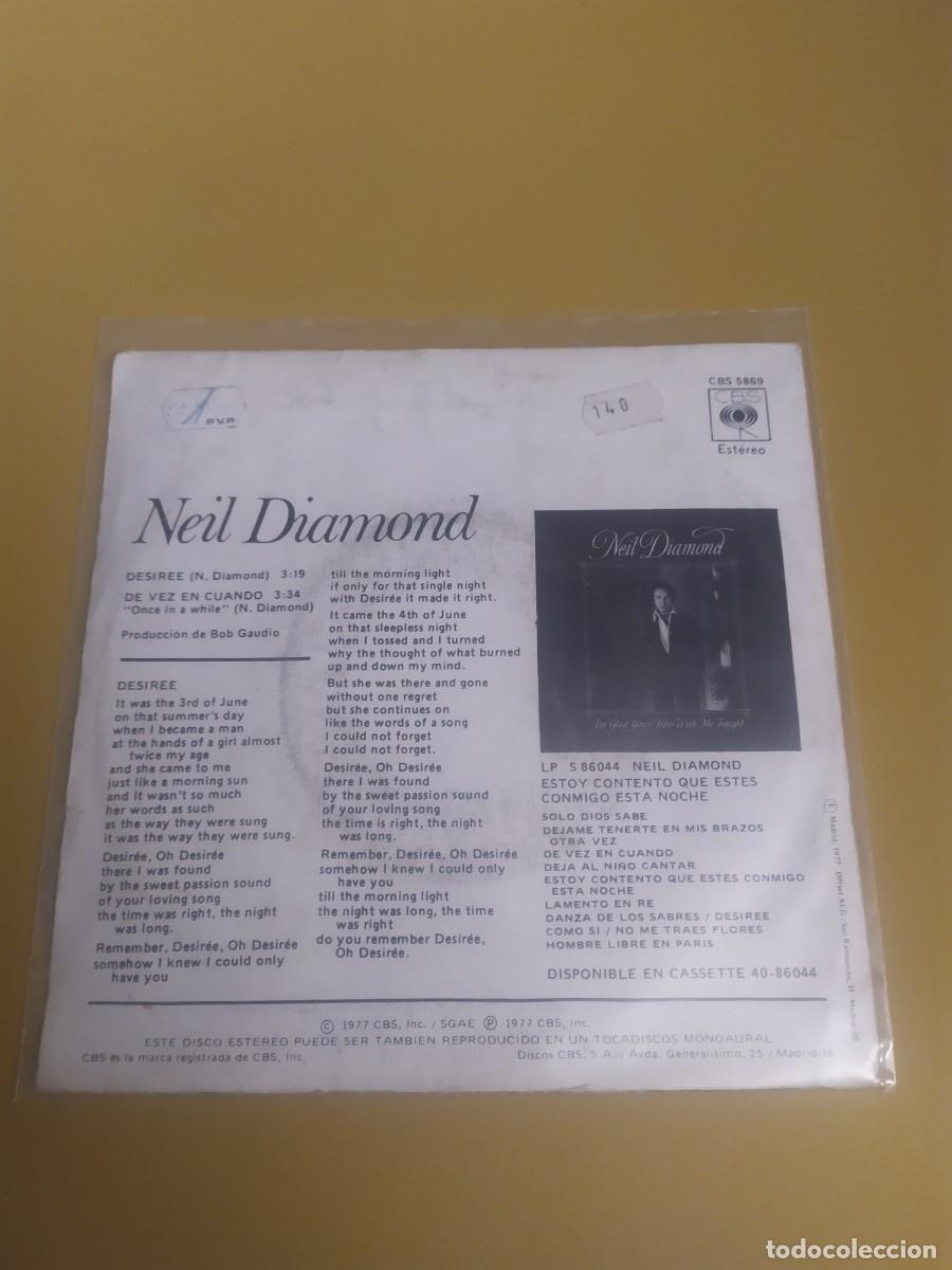 Discos de vinilo: Neil Diamond - Desir&eacute;e / Once in a while 1977 - Foto 2