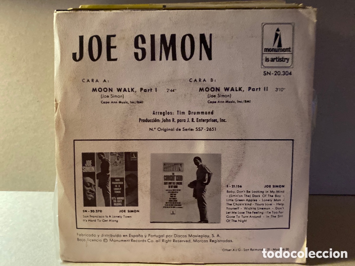 Discos de vinilo: Joe Simon - Moon Walk (7&rdquo;, Single) - Foto 2