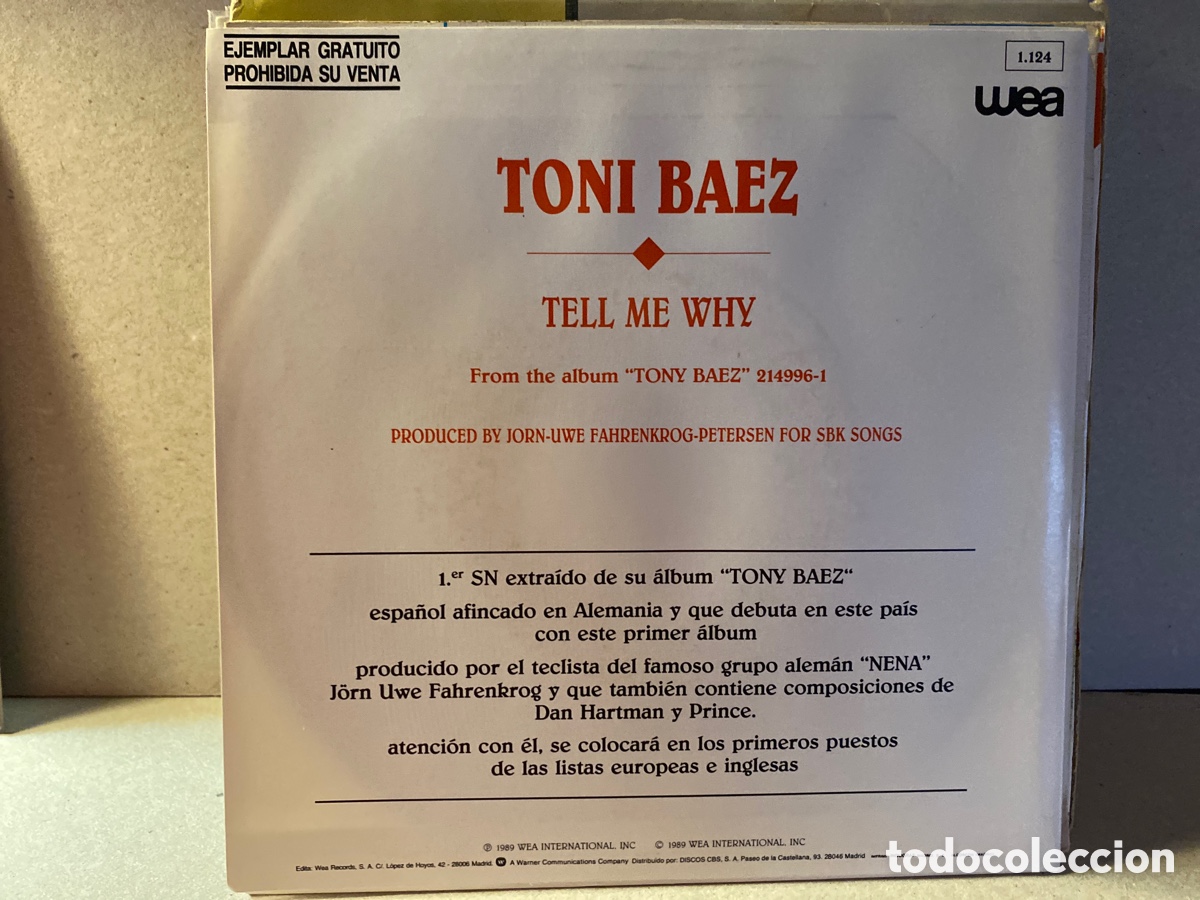 Discos de vinilo: Toni Baez - Tell Me Why (7&rdquo;, Single) - Foto 2