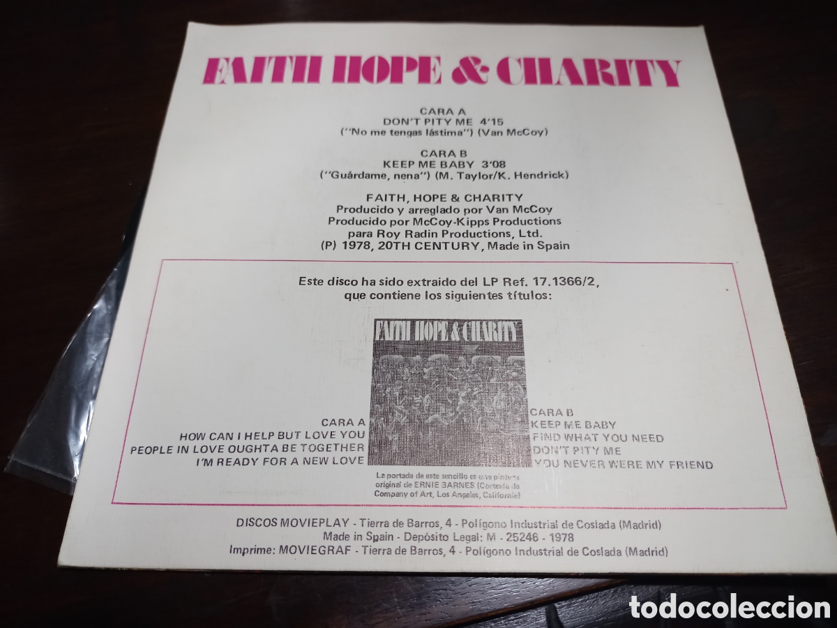 Discos de vinilo: Faith hope &euro; charity single 1978 - Foto 2
