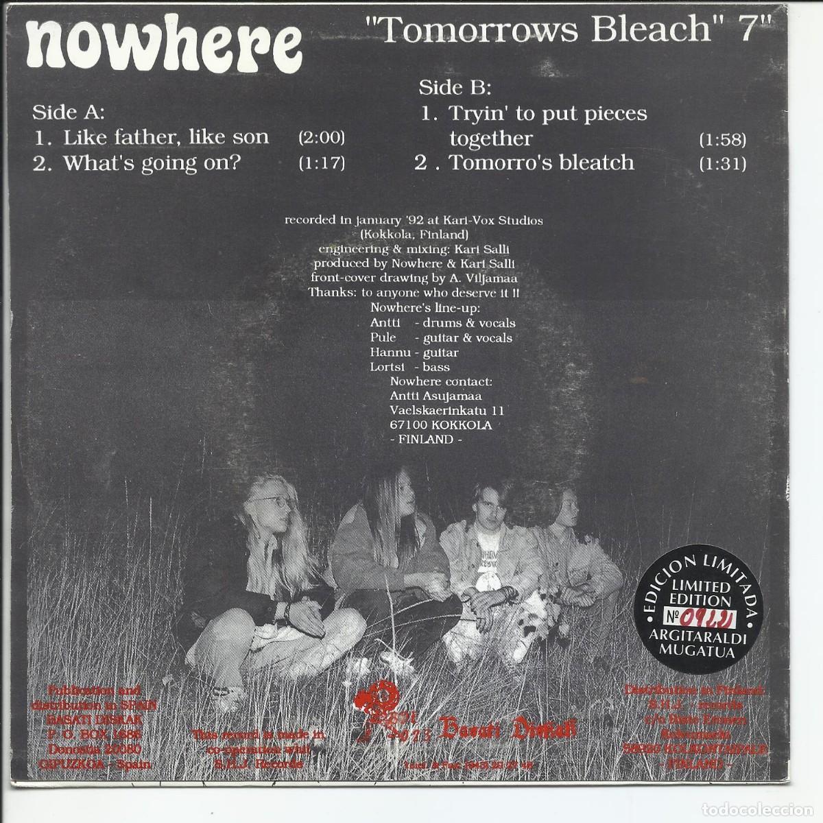 Discos de vinilo: Nowhere.- Tomorrows Bleach Single Basati Diskak BDE 023 Espa&ntilde;a 1992 - Foto 2
