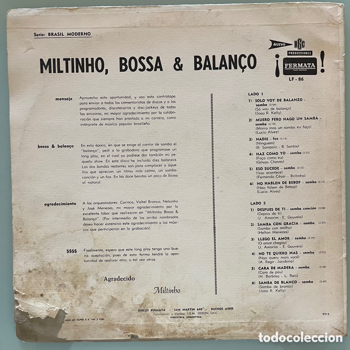 Discos de vinilo: Miltinho &lrm;&ndash; Bossa & Balan&ccedil;o - Foto 2