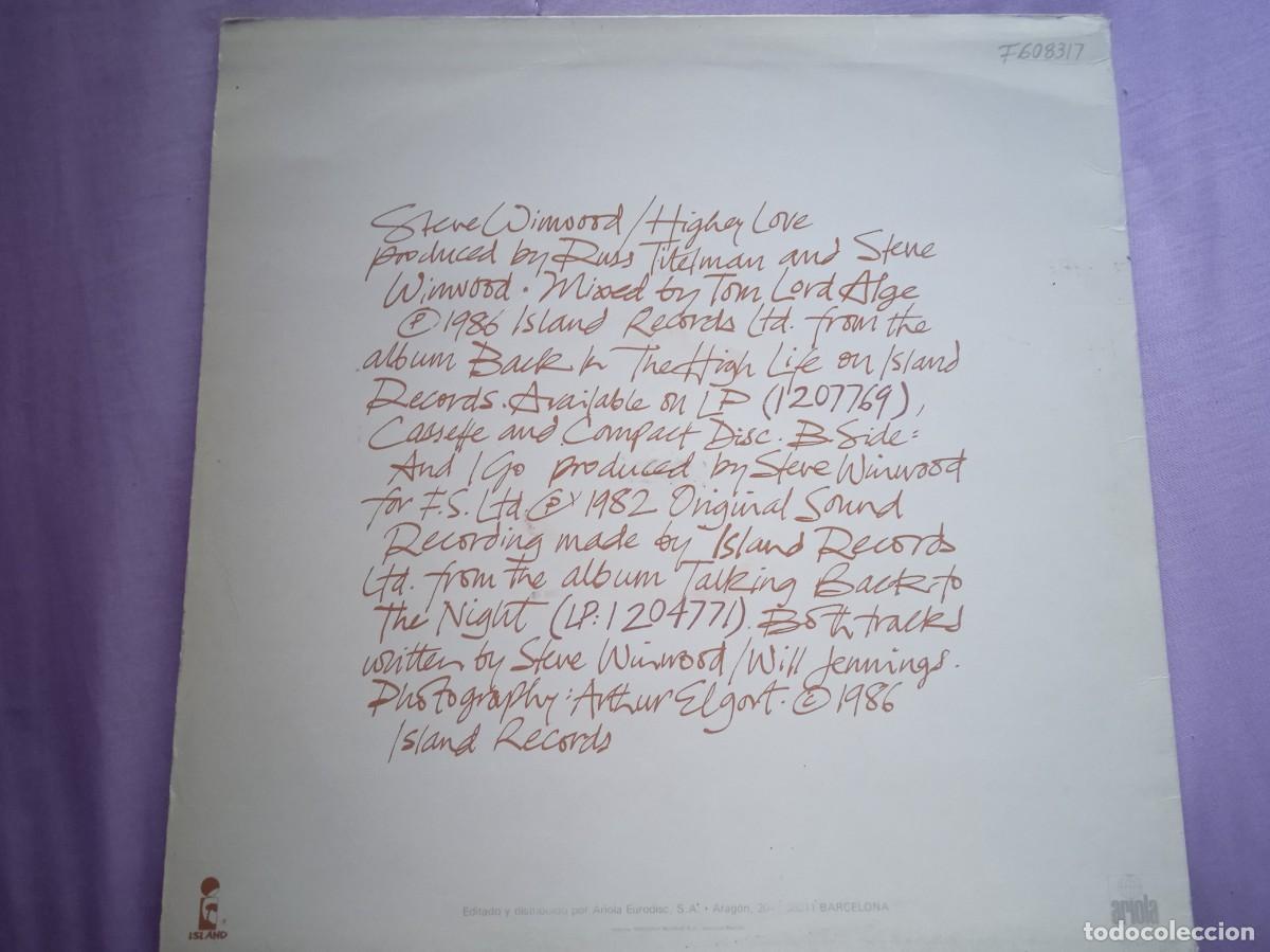 Discos de vinilo: Maxi Single Steve Winwood - Higher Love - Foto 2