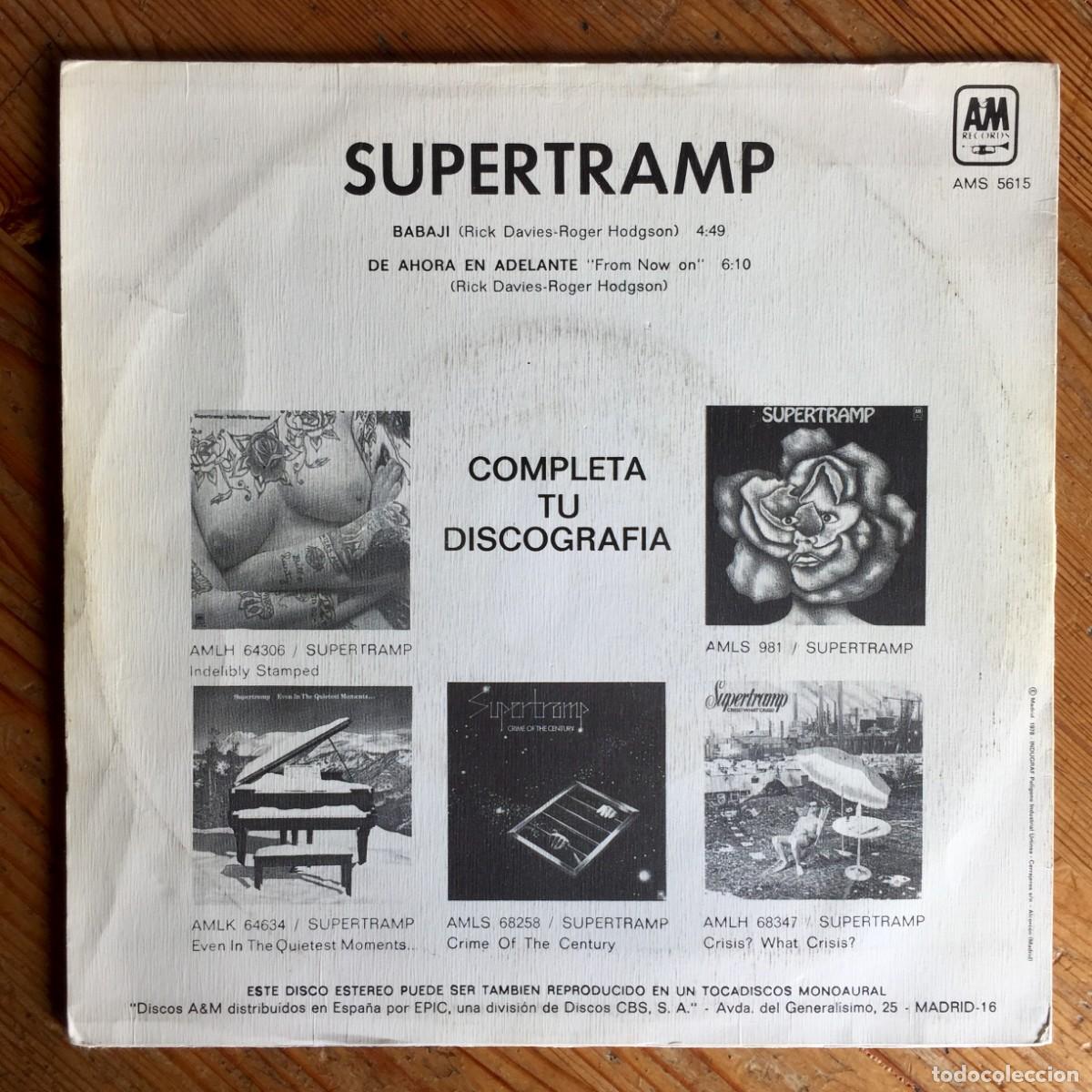 Discos de vinilo: SUPERTRAMP : BABAJI / FROM NOW ON [A&M - ESP 1978] 7&rdquo; - Foto 2