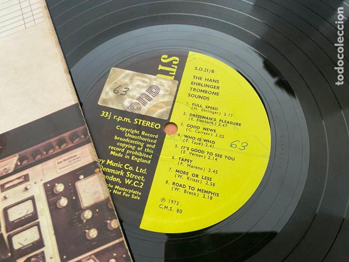 Discos de vinilo: HANS EHRLINGER TROMBONE SOUNDS LP PROMO (B-35) - Foto 2