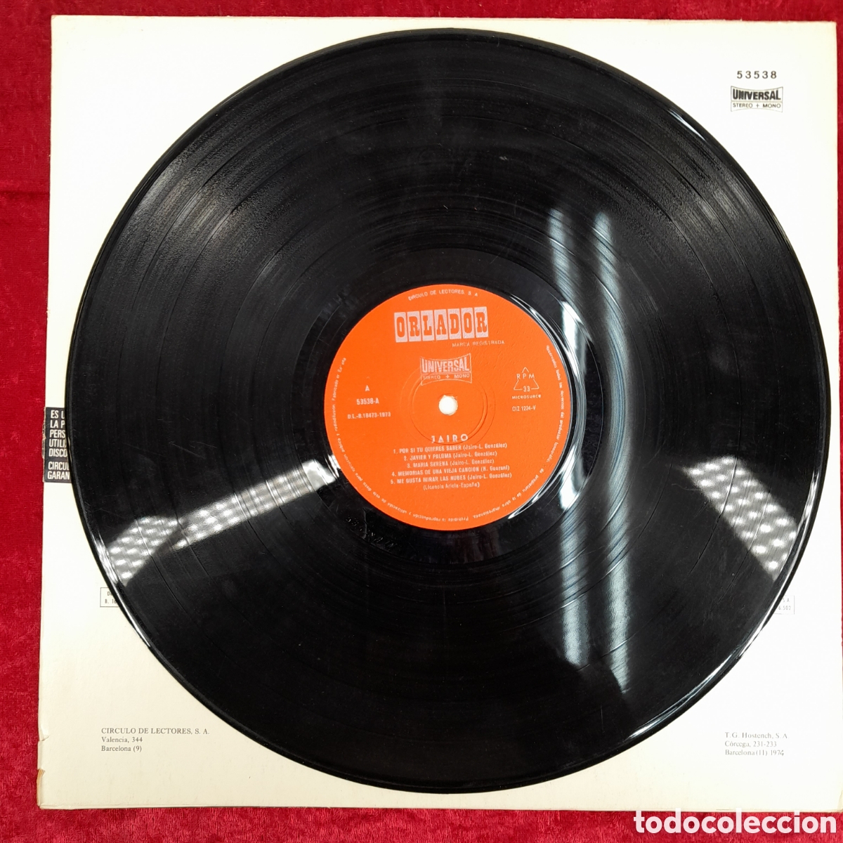 Discos de vinilo: D-437. LP DISCO VINILO. JAIRO. C&Iacute;RCULO DE LECTORES. - Foto 3