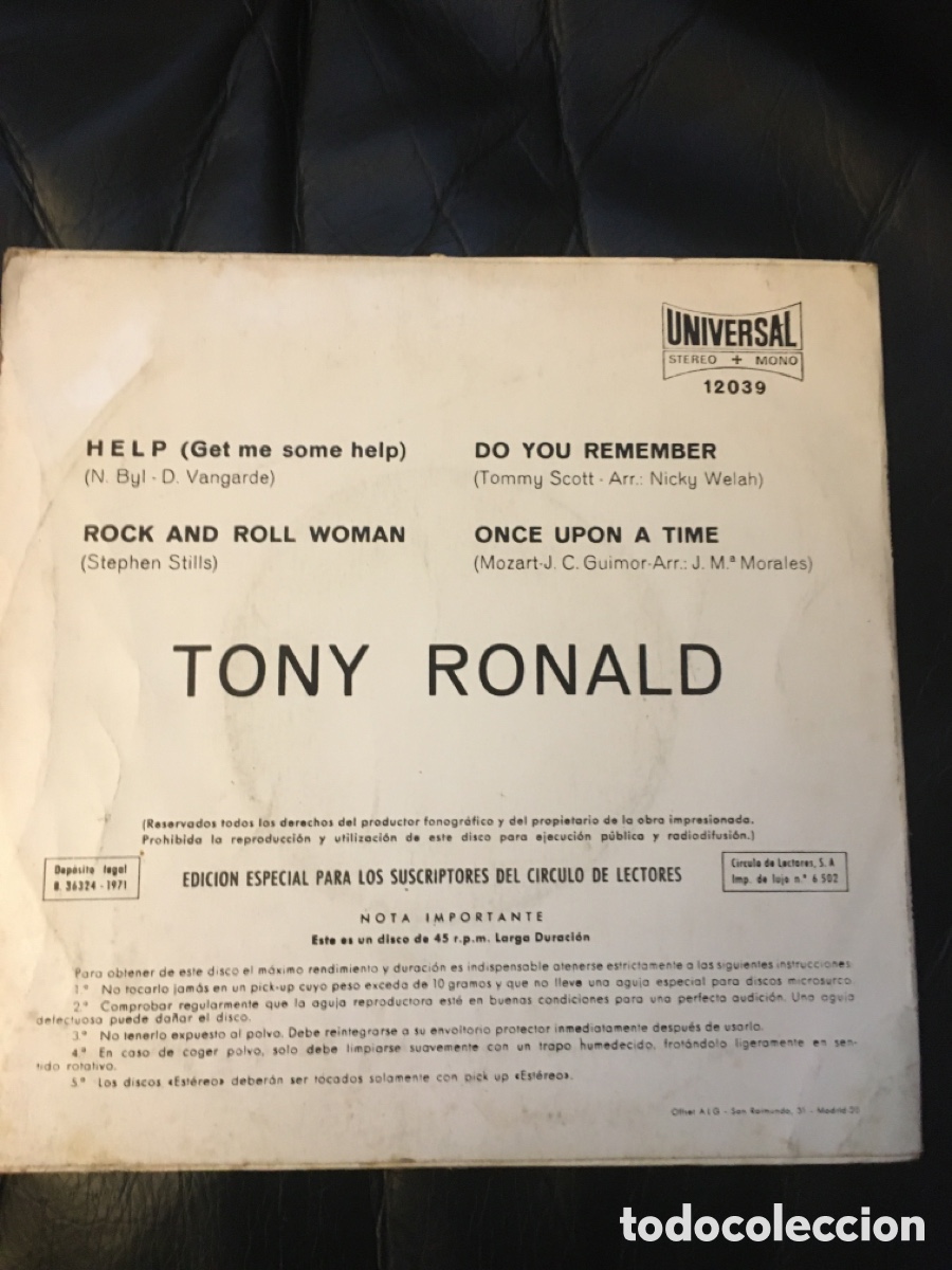 Discos de vinilo: Tony Ronald - Help - Foto 2