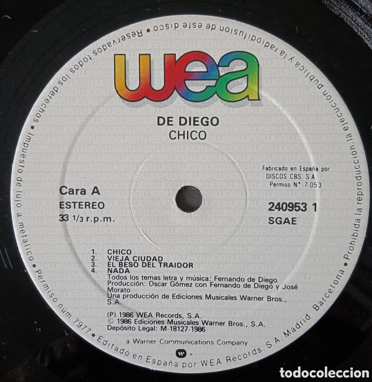 Discos de vinilo: De Diego - Chico, 1986 - Foto 5