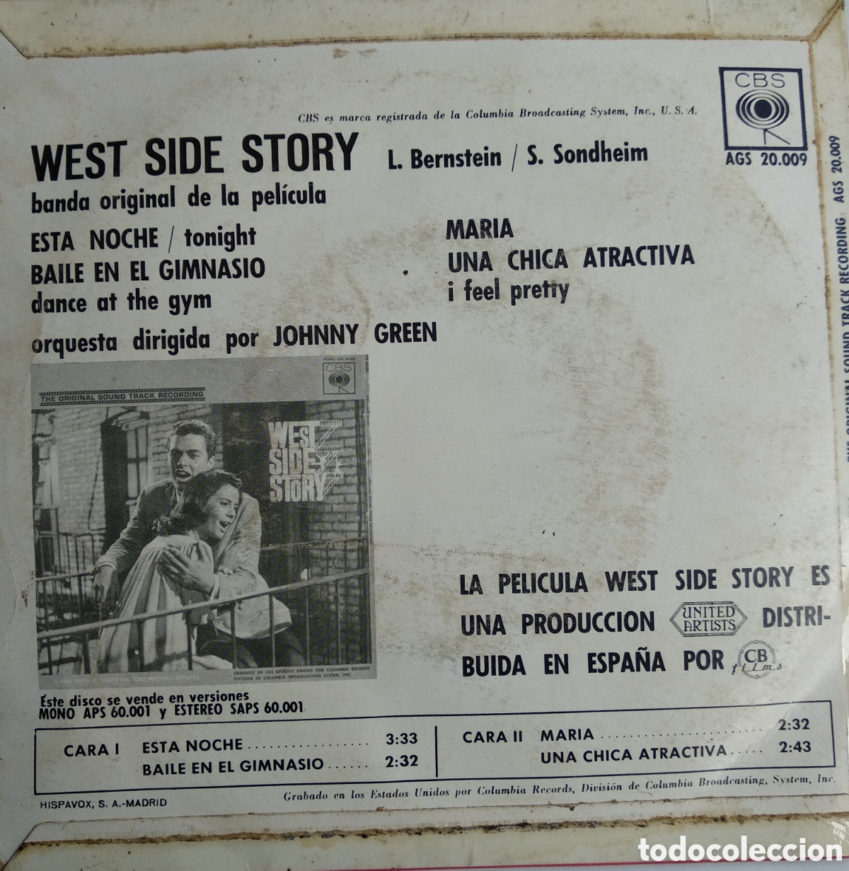 Discos de vinilo: *WEST SIDE STORY, SPAIN, CBS, 1962, CS.2 - Foto 2