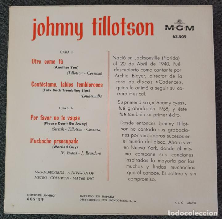 Discos de vinilo: JOHNNY TILLOTSON - EP SPAIN 1964 - MGM 63509 - OTRO COMO TU - Foto 4