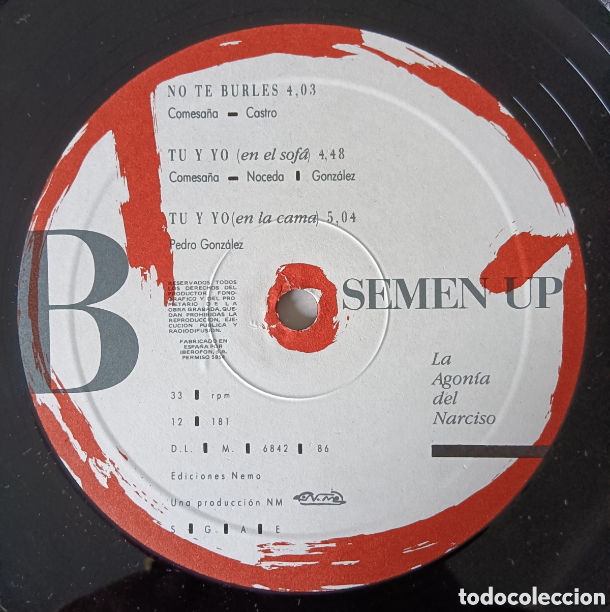 Discos de vinilo: Semen-Up - La Agon&iacute;a del Narciso, 1986 - Foto 3
