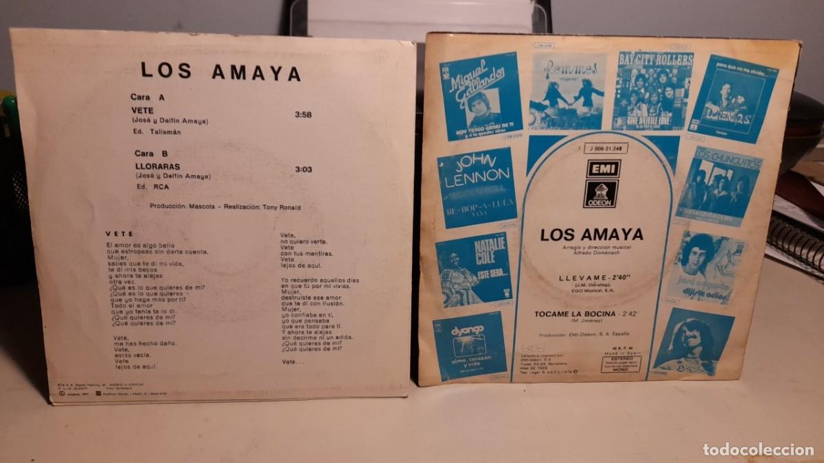 Discos de vinilo: 2 SINGLES DE LOS AMAYA : VETE + LLEVAME - Foto 2