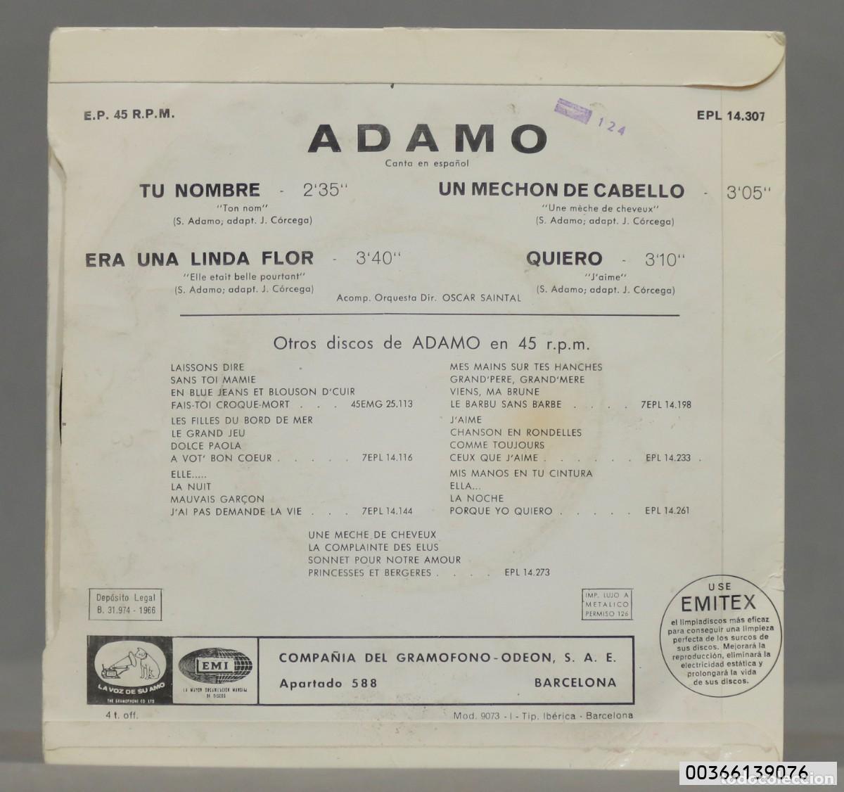 Discos de vinilo: EP. Adamo &ndash; Tu Nombre - Foto 2