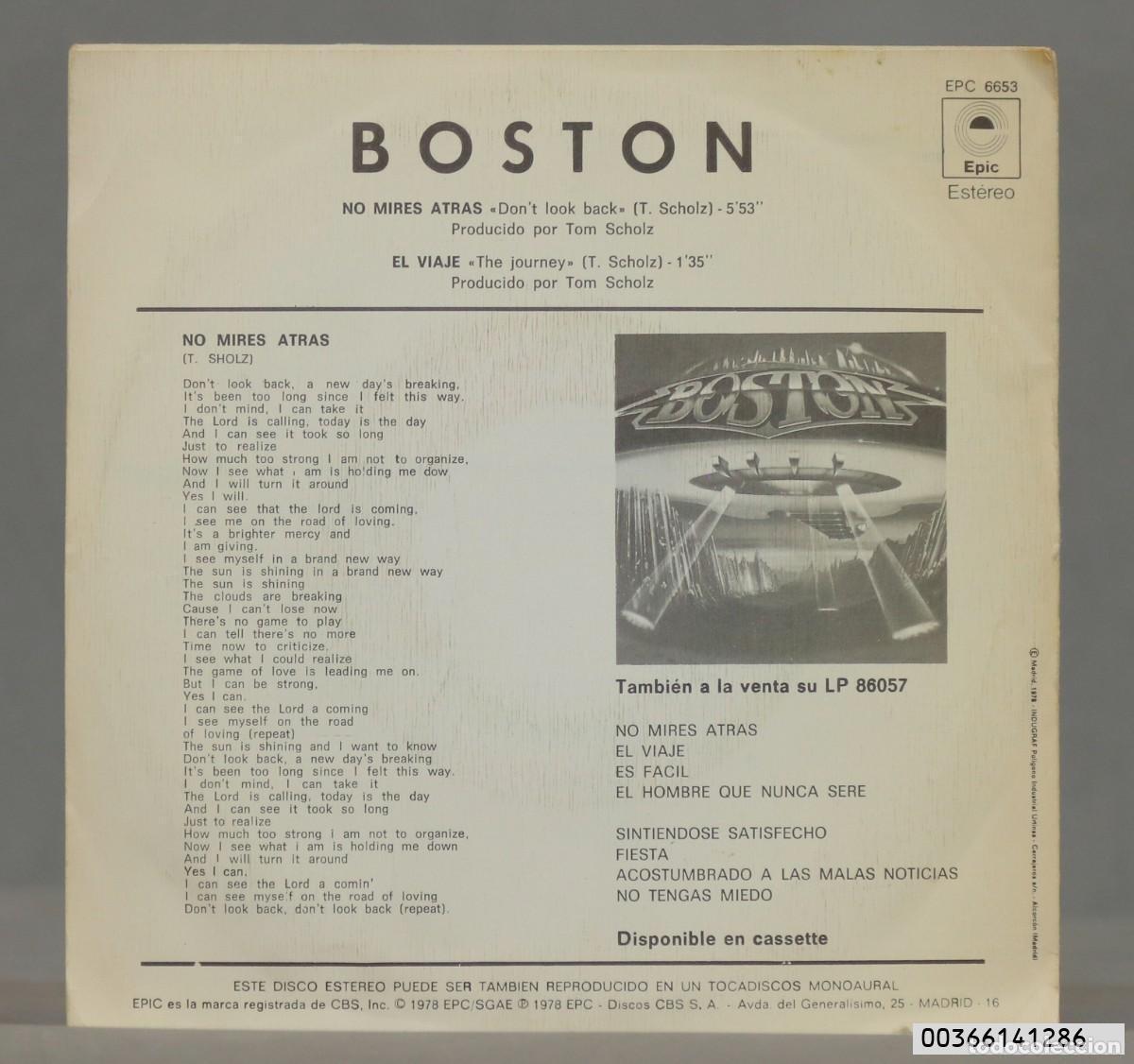 Discos de vinilo: SINGLE. Boston &ndash; No Mires Atr&aacute;s - Foto 2